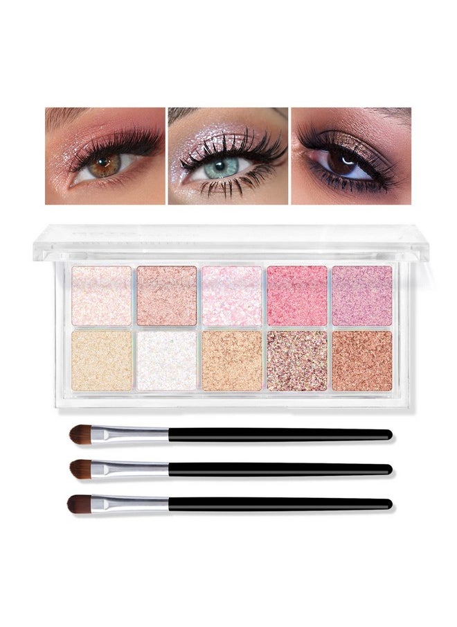 KYDA 10 Colors All Glitter Eyeshadow Palette, Sparkling Sequin Eyeshadow, Shiny Pearl Powder Eye Shadow, Multicolor Glitters Eyes Makeup, Pink Glitters Eyeshadsow Palette, Glitter Eyes Color