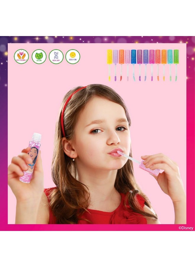 Townley Girl Disney Princess 12 Piece Plant Based Lip Gloss, Girls Party Favors, First Makeup Set for Girl, Perfect for Parties, Sleepovers, and Birthday Gifts, Ages 3