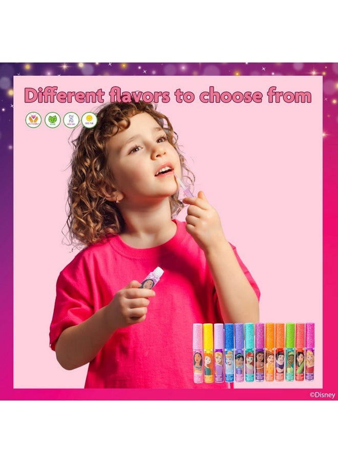 Townley Girl Disney Princess 12 Piece Plant Based Lip Gloss, Girls Party Favors, First Makeup Set for Girl, Perfect for Parties, Sleepovers, and Birthday Gifts, Ages 3