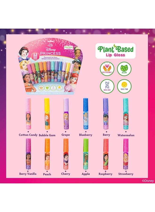 Townley Girl Disney Princess 12 Piece Plant Based Lip Gloss, Girls Party Favors, First Makeup Set for Girl, Perfect for Parties, Sleepovers, and Birthday Gifts, Ages 3