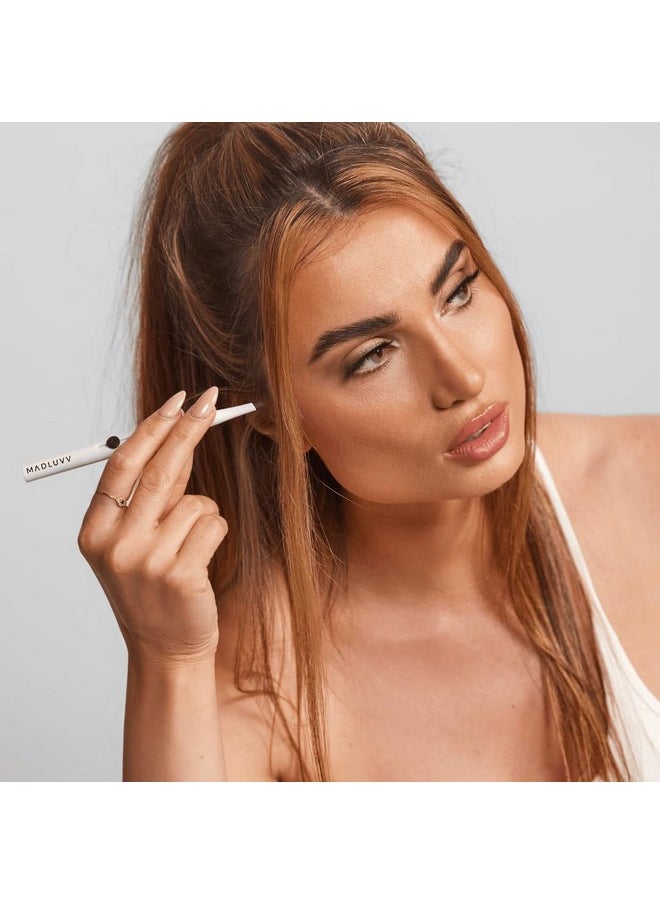 MADLUVV Exacto Brow Pencil for Flawless, Long Lasting, Realistic Brows with Dual-Ended Design Featuring Retractable Blade Tip for Precise Hair Like Detail and Blending Brush - Medium Brown