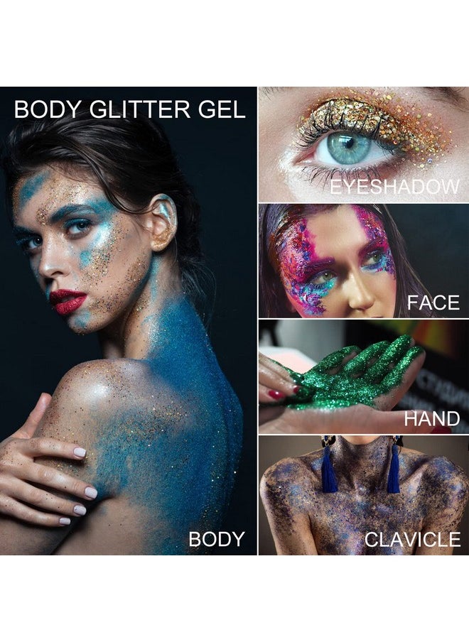 Holographic Body Glitter Gel for Face, Body, Nail, Super Long Lasting Waterproof Quick Dry Liquid Chunky Green Glitter for St. Patrick's Day Makeup Accessories, 1oz (Brass Green)