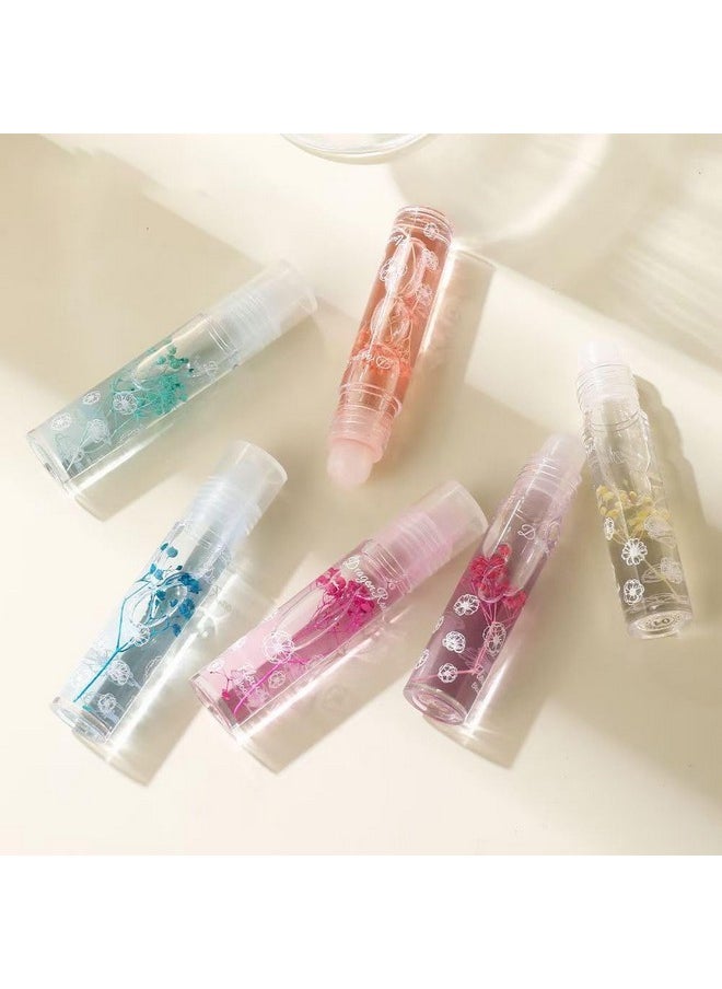 Petansy Flower Jelly Lip Oil Set 6 Packs Moisturizer Long Lasting Roll On Lip Gloss Set with Real Flowers Glossy Lip Make-up for Dry and Chapped Lips