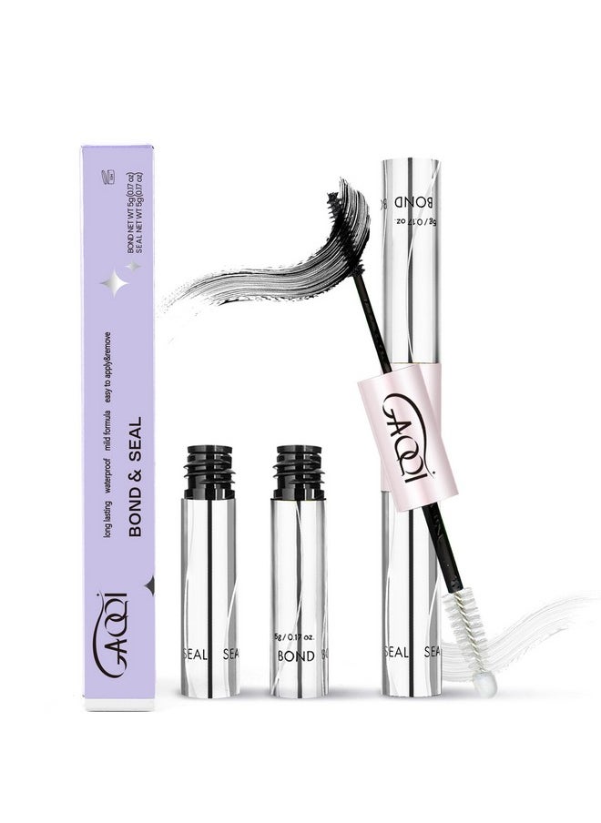 GAQQI Lash Cluster Glue, Lash Bond and Seal Waterproof, Bond & Seal Lash Glue for Eyelash Cluster, Lash Glue Black Long-Lasting 72H, Latex-Free（5ml+5ml）