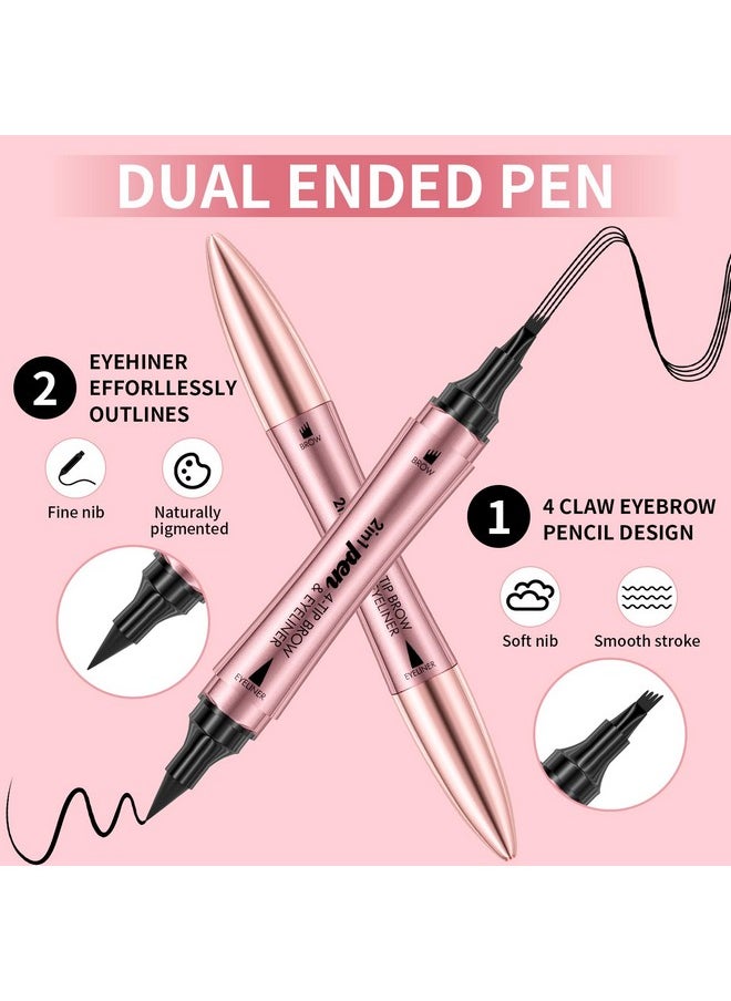 Magic Microblading Eyebrow Pencil, Upgraded 3D 4-Tip eye brow pencils for women, 2-In-1 Eyebrow Pencil Dark Brown, Waterproof Eyebrow Pen To Create Natural Makeup(Dark brown)