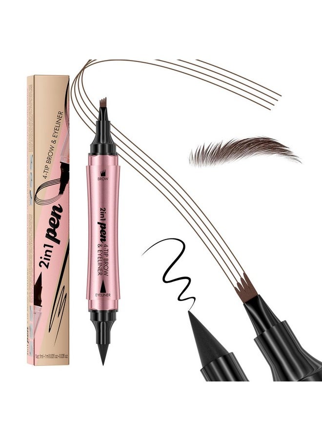 Magic Microblading Eyebrow Pencil, Upgraded 3D 4-Tip eye brow pencils for women, 2-In-1 Eyebrow Pencil Dark Brown, Waterproof Eyebrow Pen To Create Natural Makeup(Dark brown)