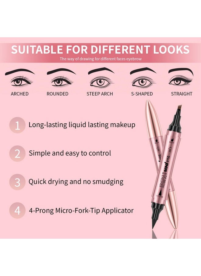 Magic Microblading Eyebrow Pencil, Upgraded 3D 4-Tip eye brow pencils for women, 2-In-1 Eyebrow Pencil Dark Brown, Waterproof Eyebrow Pen To Create Natural Makeup(Dark brown)