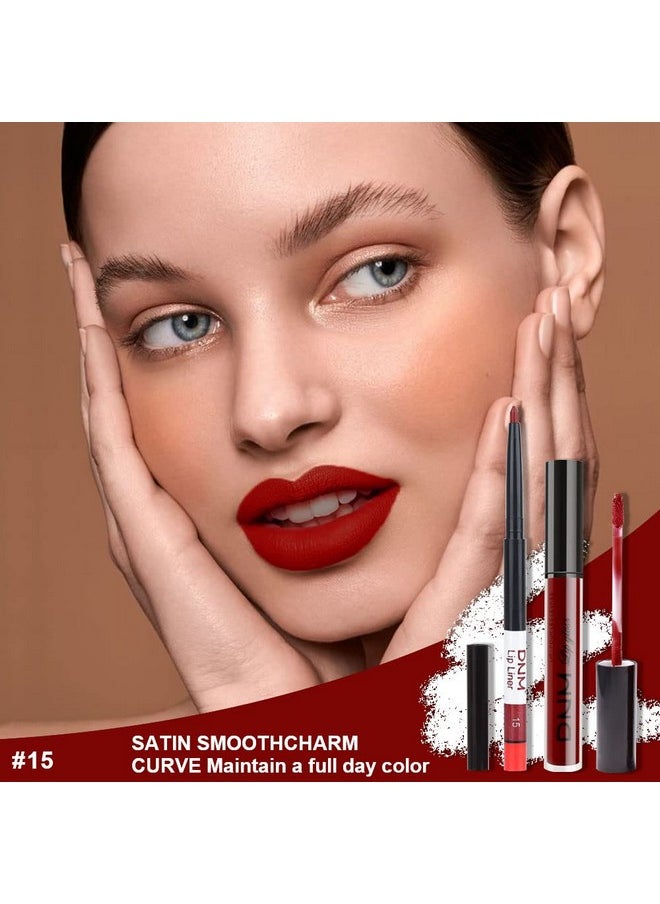 AMY'S DIARY 2pcs Matte Dark Red Lip Liner and Lipstick Makeup Set, Liquid Lipstick 24H and Lip Liner Set Matt Liquid Lips Make Up Waterproof Long Lasting Lipstick Matte Kit with Lip liner kit (02)