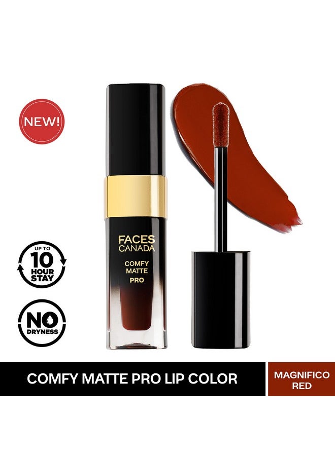 FACESCANADA Comfy Matte Pro Liquid Lipstick - Magnifico Red 01, 5.5 ml | 10HR Longstay | Intense Color | Macadamia Oil & Olive Butter Infused | Lightweight Super Smooth | No Dryness | No Alcohol