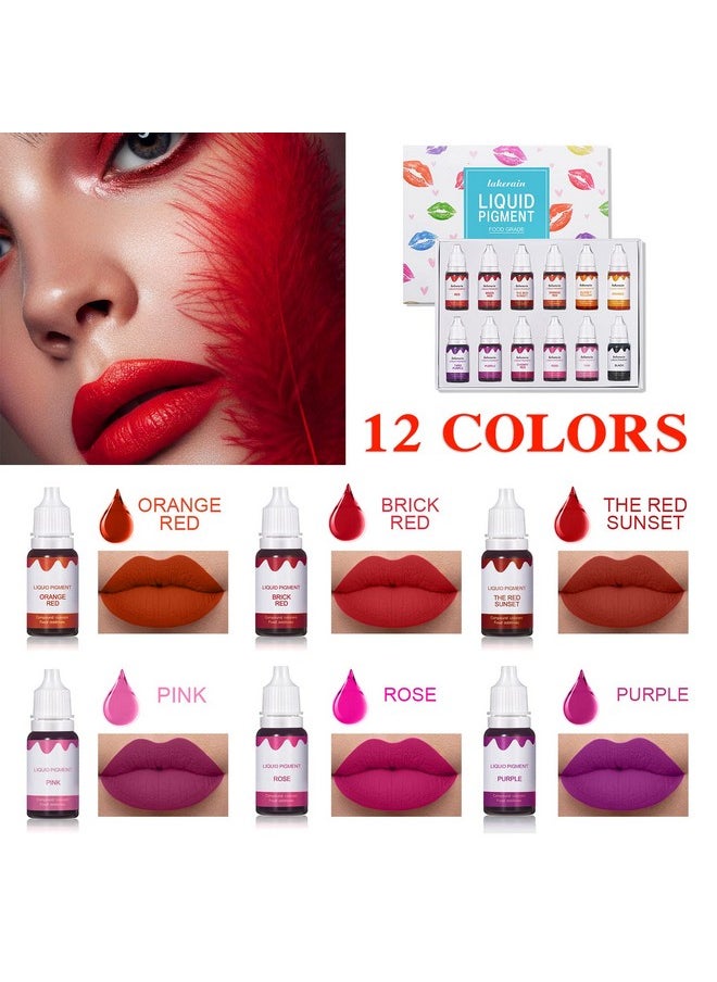 QIUFSSE 12 Colors DIY Lip Gloss Pigment Set，Liquid Pigment for Lip Gloss Natural Multifunctional High Color Rendering Red Warm Color Pigment for Lip Gloss Making-Set A