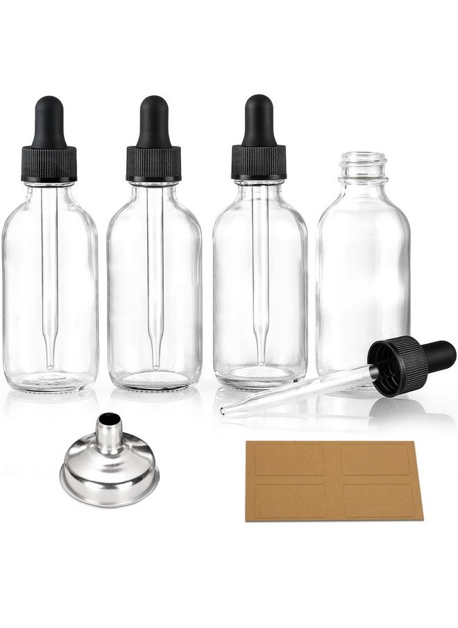Set of 4, 1 oz Clear Eye Dropper Bottles with 1 Stainless Steel Funnels & 4 Labels - Black Caps 30ml Thick Glass Tincture Bottles - Leakproof Essential Oils Bottles for Health, Personal Care & Beauty
