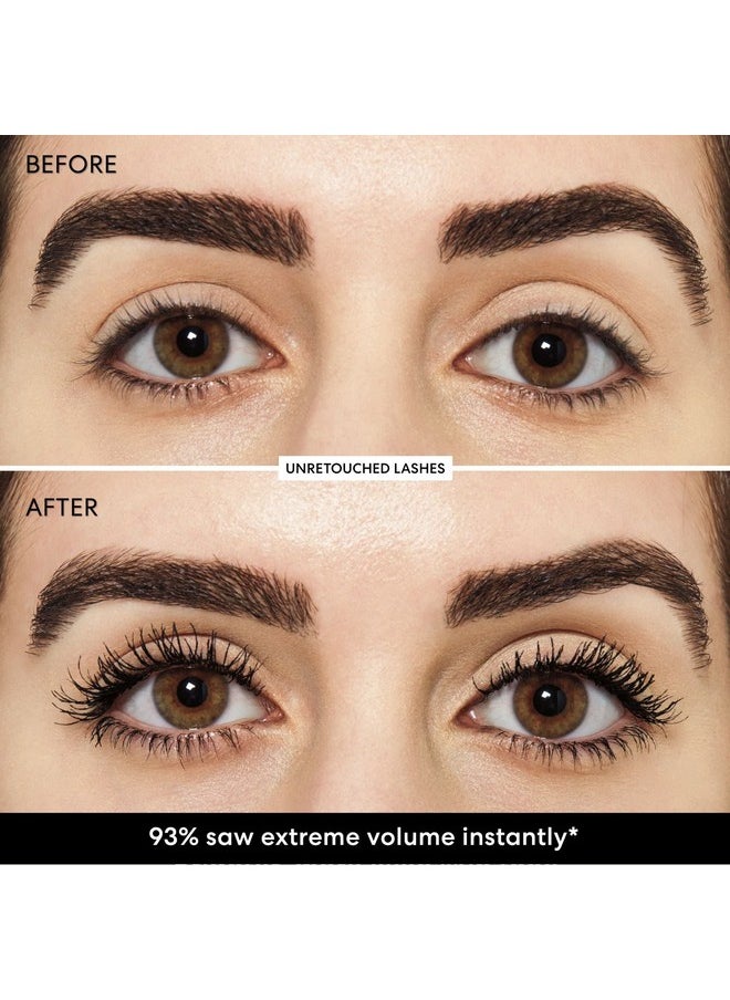 bareMinerals Mini Maximist Phyto-Fiber Volumizing Black Mascara for Visibly Thicker Lashes, All-Day Wear, Waterproof Mascara Black, Travel Size, Vegan