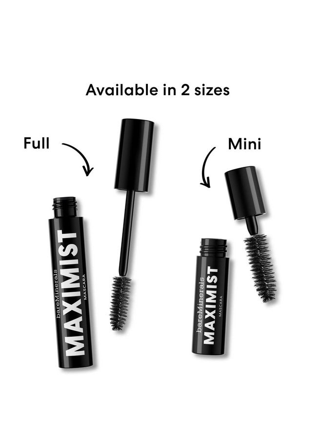 bareMinerals Mini Maximist Phyto-Fiber Volumizing Black Mascara for Visibly Thicker Lashes, All-Day Wear, Waterproof Mascara Black, Travel Size, Vegan