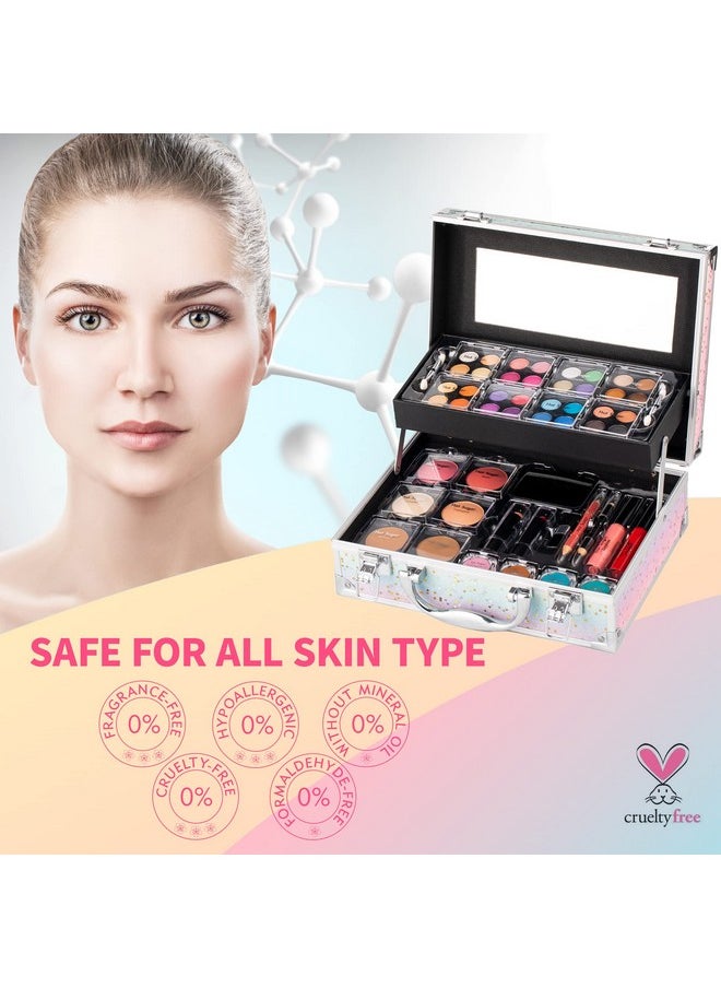 Hot Sugar Makeup Kit for Women Full Kit Teen Girls Starter Cosmetic Gift Set with Beautiful Rainbow Train Case Includes Pigmented Eyeshadow Palette Blush Lipstick Lip Pencil Eye Pencil (Rainbow)