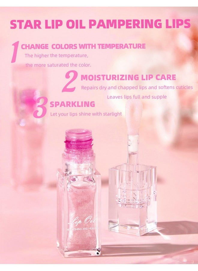 MAEPEOR Changing Lip Gloss 7 Colors Moisturizing Non-sticky Lip Oil Gloss Nourishing Shiny Glossy Lipgloss for Lip Care and Dry Lip (Color 00)