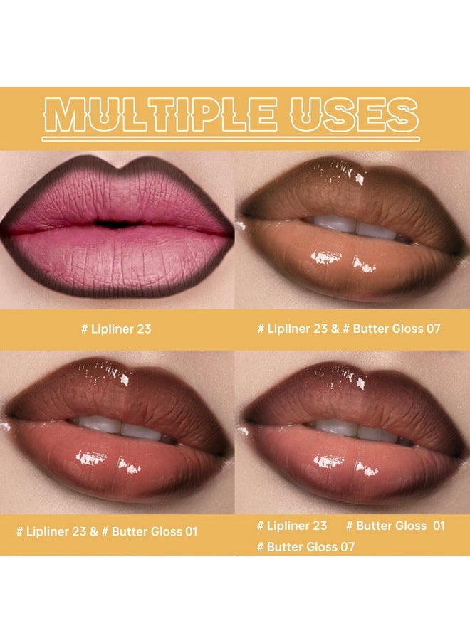 HOSAILY 2 Colors Butter Gloss Hydration Non-Sticky Plumping Lip Gloss for Women Natural Nude Tinted Lip Glow Oil Moisturizing Lightweight Long Lasting High Shine Liquid Lipstick with Lip Liner Combo
