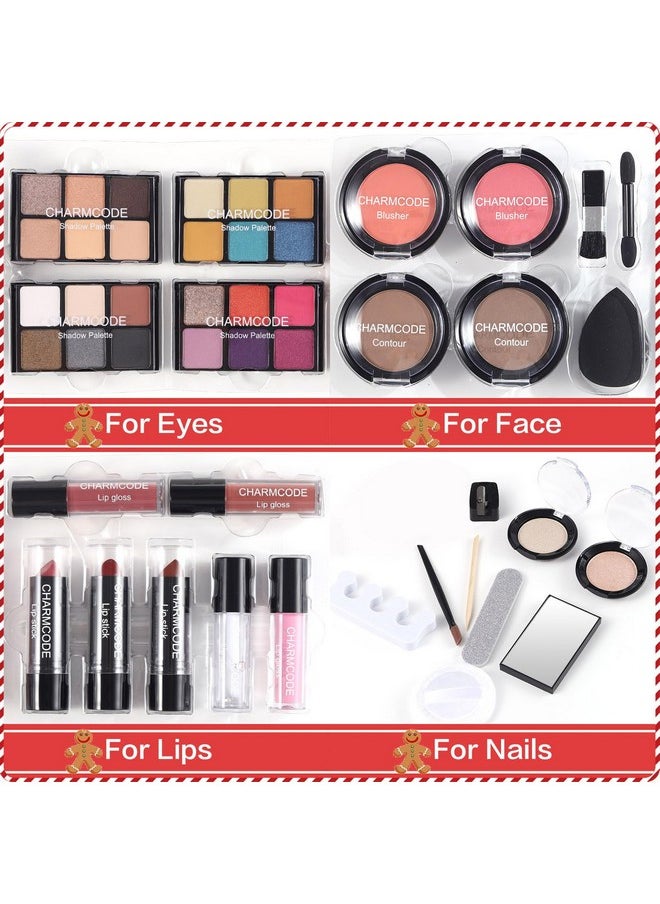 Makeup Kit for Women Full Kit - Eyeshadow Palette, Lipsticks, Lipgloss, Blushes, Contour, Highlighters, Makeup Pencil, False Eyelashes, Re-usable Train Case Gift Set for Teen Girls Starters Pros