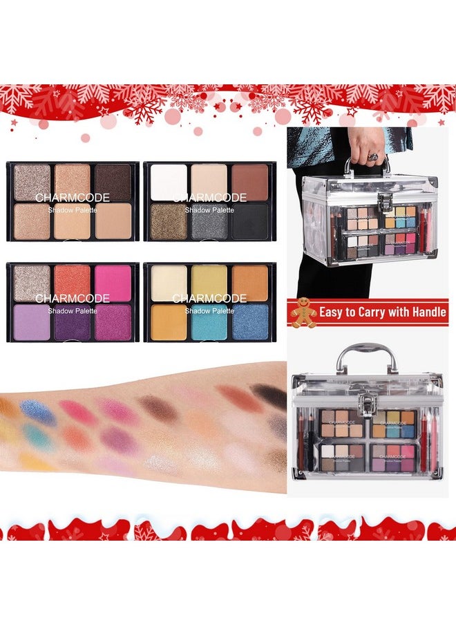 Makeup Kit for Women Full Kit - Eyeshadow Palette, Lipsticks, Lipgloss, Blushes, Contour, Highlighters, Makeup Pencil, False Eyelashes, Re-usable Train Case Gift Set for Teen Girls Starters Pros