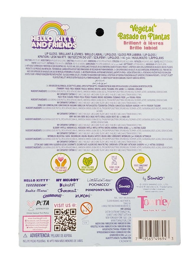SANRIO Hello Kitty Lip Gloss Hello Kitty & Friends Lip Gloss, Plant Based Multi-Flavored, 7 Lip Glosses