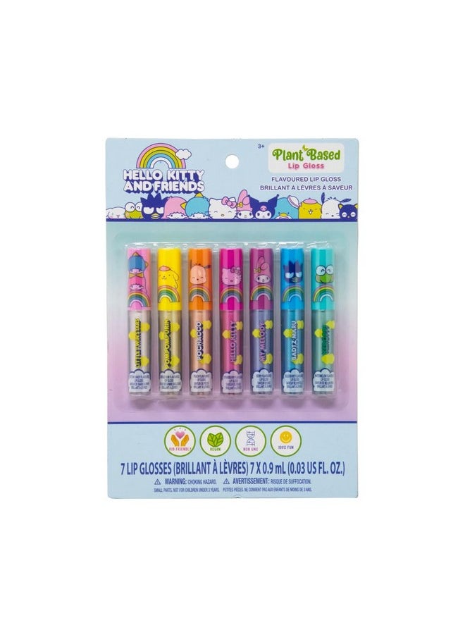 SANRIO Hello Kitty Lip Gloss Hello Kitty & Friends Lip Gloss, Plant Based Multi-Flavored, 7 Lip Glosses