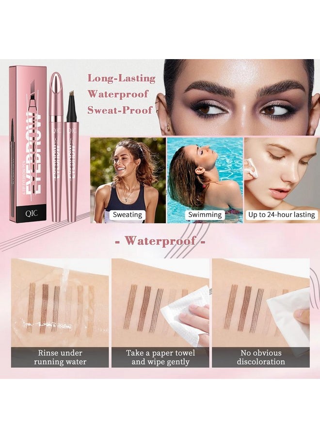 Microblading Eyebrow Pen,QIC Eyebrow 4 Tip Brow Pencil,Long-Lasting Natural Eyebrow Hair,Waterproof Magic Eyebrow Pencil Eyebrow Brush(Brown)