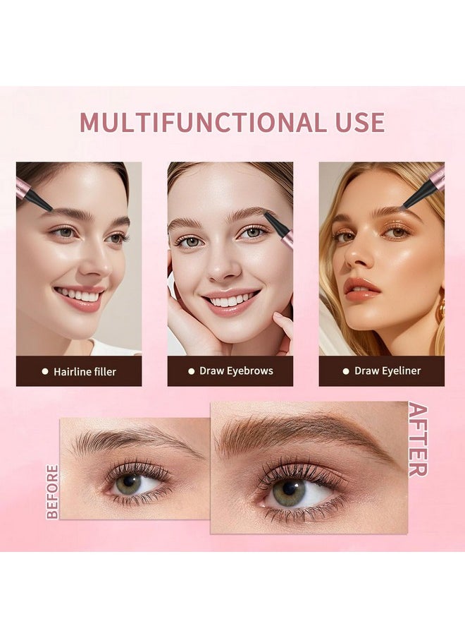 Microblading Eyebrow Pen,QIC Eyebrow 4 Tip Brow Pencil,Long-Lasting Natural Eyebrow Hair,Waterproof Magic Eyebrow Pencil Eyebrow Brush(Brown)