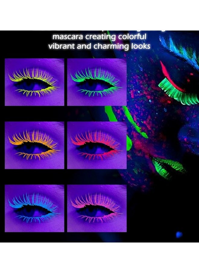 MAEPEOR Neon Mascara 6 Colors Blacklight Mascara waterproof and Smudgeproof Longlasting Fluorescent Mascara for Daily Wear and Halloween Christmas (Color 0601)