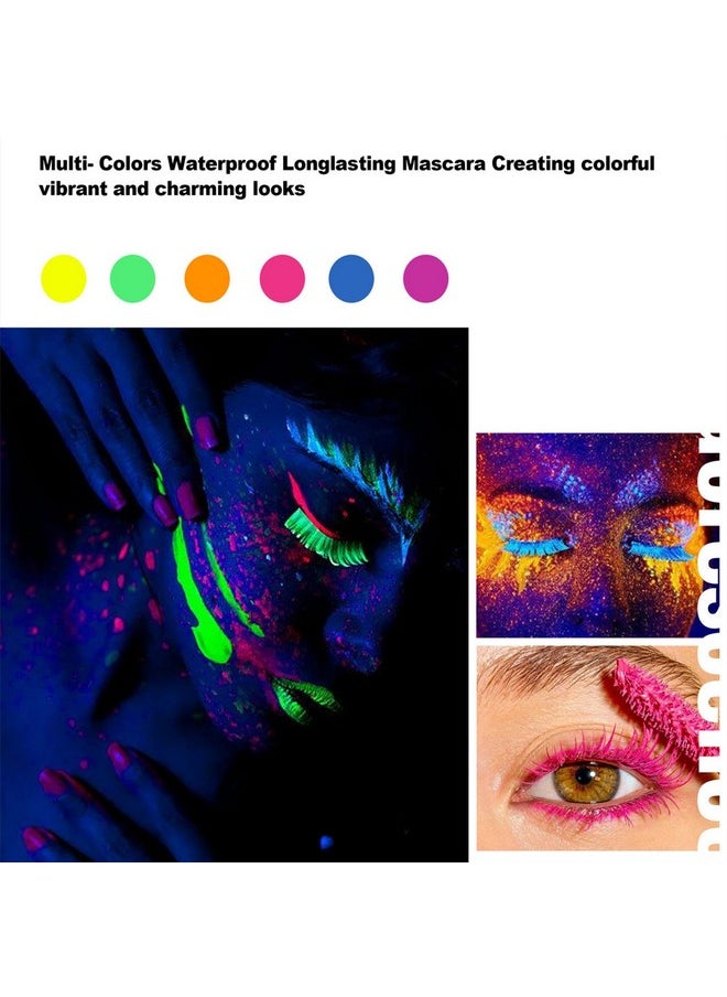 MAEPEOR Neon Mascara 6 Colors Blacklight Mascara waterproof and Smudgeproof Longlasting Fluorescent Mascara for Daily Wear and Halloween Christmas (Color 0601)