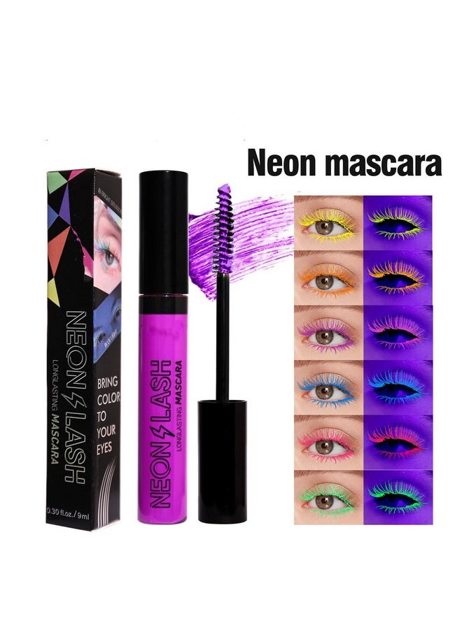 MAEPEOR Neon Mascara 6 Colors Blacklight Mascara waterproof and Smudgeproof Longlasting Fluorescent Mascara for Daily Wear and Halloween Christmas (Color 0601)