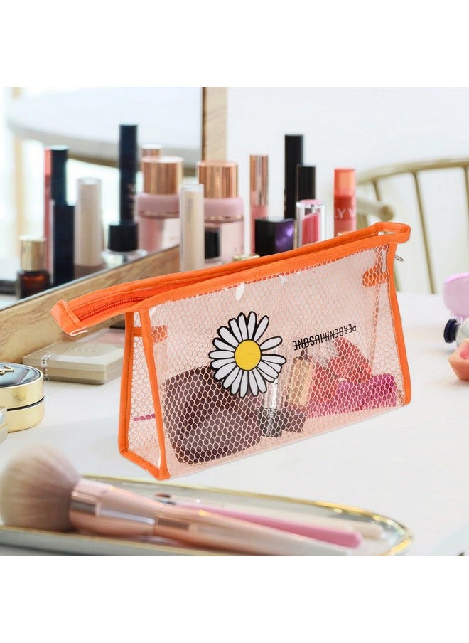 Homestic Toiletry Pouch | Cosmetic Makeup Pouch | Vanity Pouch for Woman | Makeup Accessories Pouch | Transparent Net Pouch | Sunflower-Cosmetic Pouch | Pack of 3 | Orange