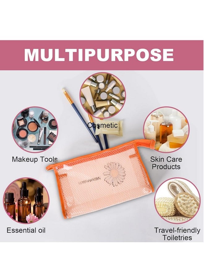 Homestic Toiletry Pouch | Cosmetic Makeup Pouch | Vanity Pouch for Woman | Makeup Accessories Pouch | Transparent Net Pouch | Sunflower-Cosmetic Pouch | Pack of 3 | Orange