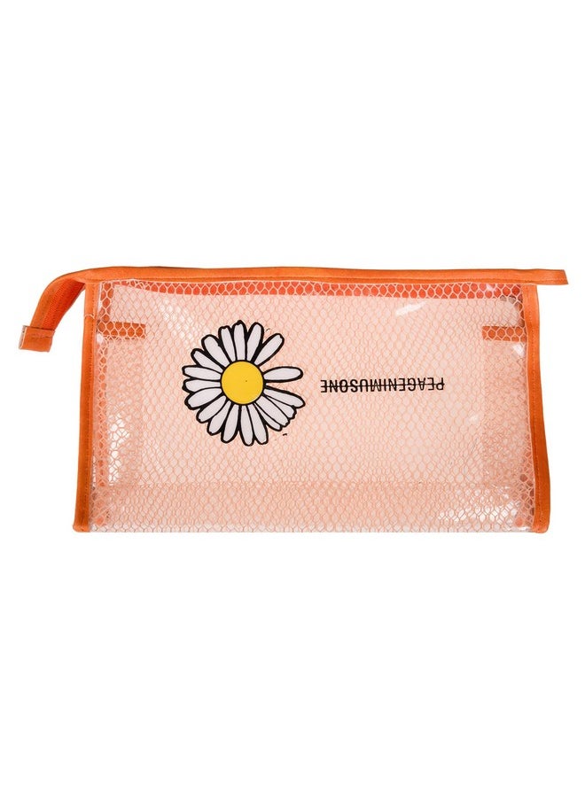 Homestic Toiletry Pouch | Cosmetic Makeup Pouch | Vanity Pouch for Woman | Makeup Accessories Pouch | Transparent Net Pouch | Sunflower-Cosmetic Pouch | Pack of 3 | Orange