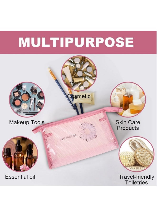 Homestic Toiletry Pouch | Cosmetic Makeup Pouch | Vanity Pouch for Woman | Makeup Accessories Pouch | Transparent Net Pouch | Sunflower-Cosmetic Pouch | Pack of 3 | Pink