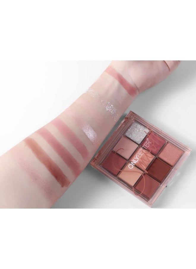 ONLYBETTER Pink Eyeshadow Palette, Pink Eyeshadow Palette High Pigmented Makeup Palette 9 Shades Metallic and Shimmers Long Lasting Sweatproof and Waterproof Bright Eyeshadow Palette