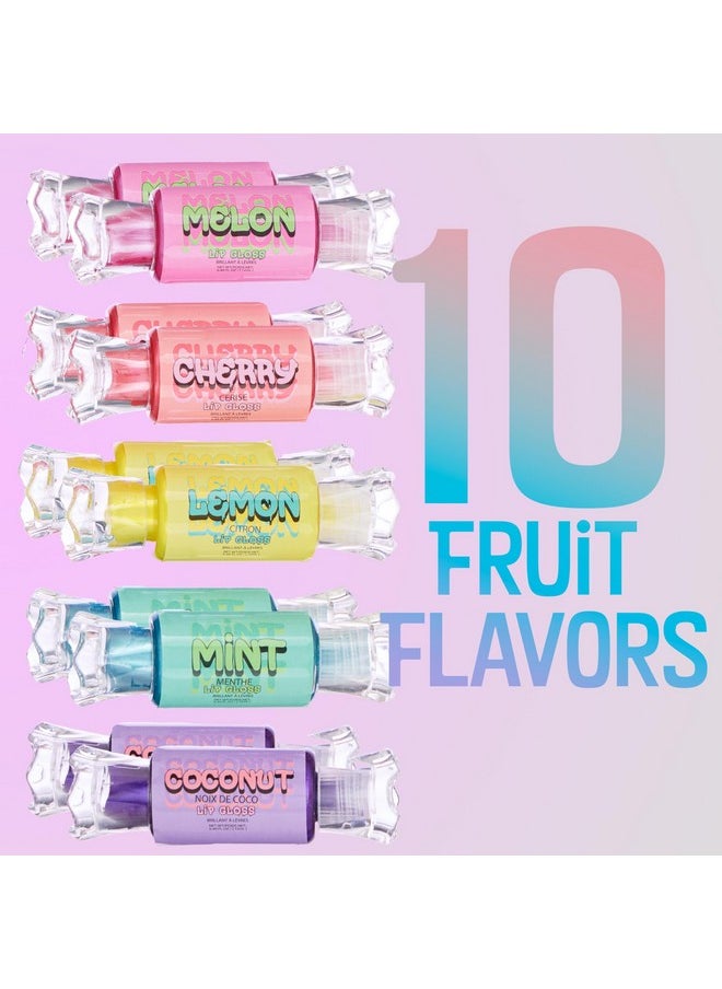 Expressions 10pc Candy Lip Gloss Set - Fruity Flavored Lip Gloss For Girls, 12mL Lip Gloss Tubes w/Precision Applicator, Safe and Non-Toxic Lip Gloss Gift Set For Girls