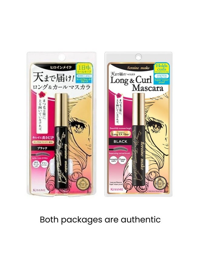 HEROINE MAKE by KISSME Mascara Duo Set | 2 Full-Size - Long & Curl Up Waterproof Mascara Black, Lengthening & Volume Fiber Tubing Mascara + Gentle Eye Makeup Remover for Waterproof Mascara