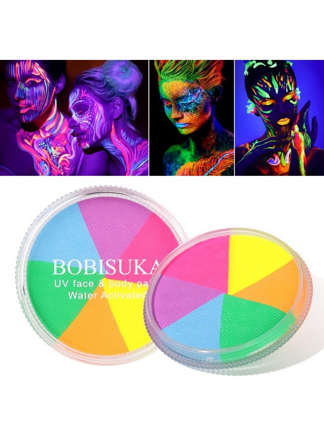 6 Colors Glow UV Blacklight Face Body Paint Palette, Water Activated Neon Facepaint, Washable Painting Kit for Halloween, Glow In The Dark Party Cosplay Stage Makeup