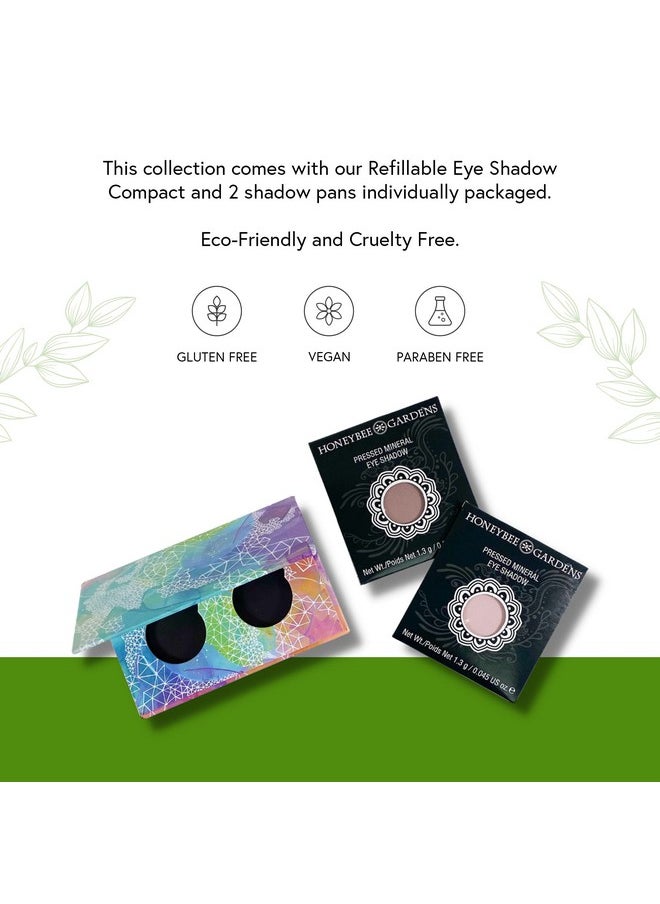 Honeybee Gardens Mini Skinny Duo Eye Shadow Compact in Canterbury and Porcelain, Longlasting, Refillable & Customizable, Vegan, 26mm Pans