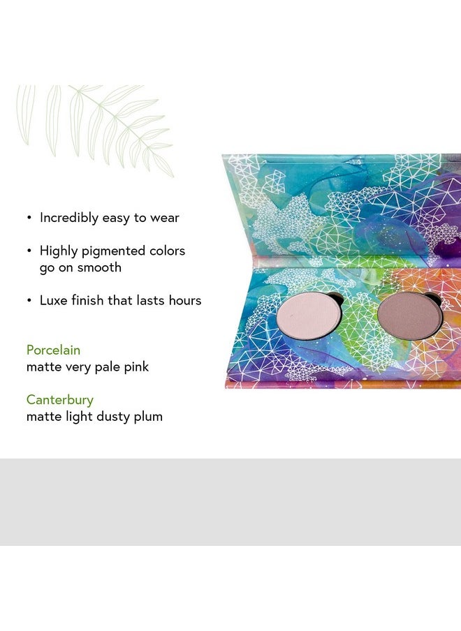 Honeybee Gardens Mini Skinny Duo Eye Shadow Compact in Canterbury and Porcelain, Longlasting, Refillable & Customizable, Vegan, 26mm Pans