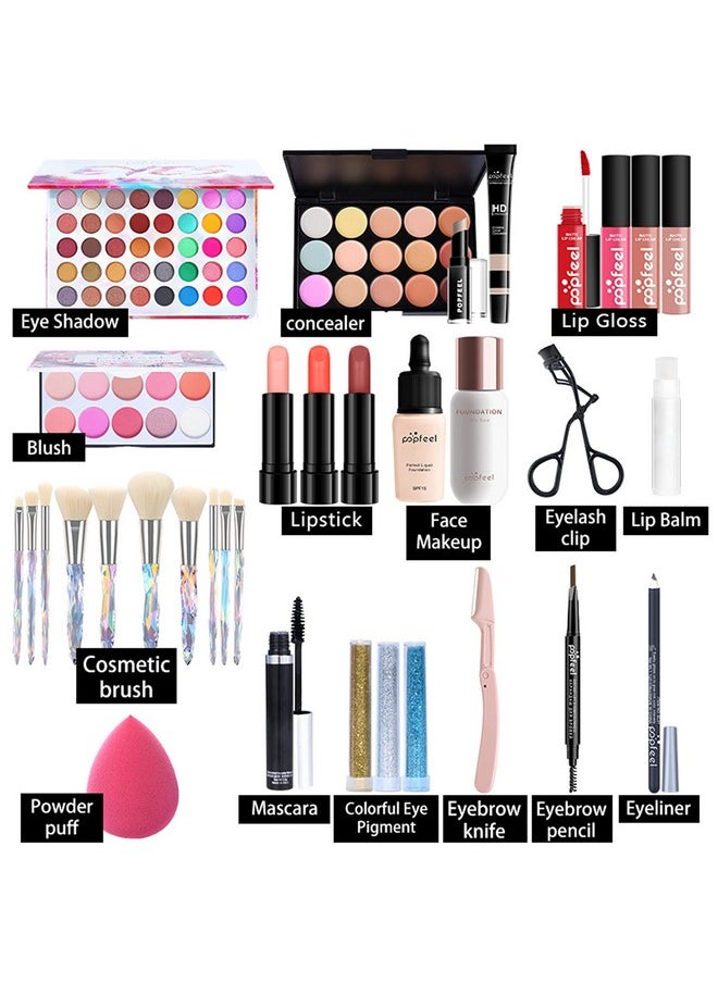 Pure Vie All-in-One Holiday Gift Makeup Set Cosmetic Essential Starter Bundle Include Eyeshadow Palette Lipstick Concealer Blush Mascara Foundation Face Powder - Makeup Kit for Women Full Kit