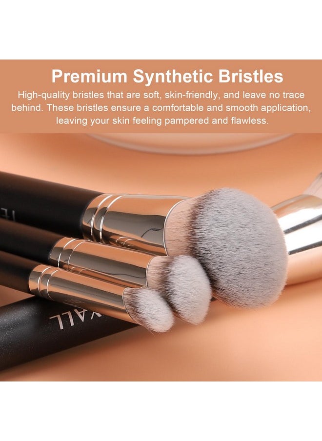 TEOYALL Foundation Contour Conceal Brush Set, 3PCS Angled Synthetic Kabuki Brush for Blending Setting Buffing with Liquid, Cream and Powder Cosmetic (170S/270S/370S)