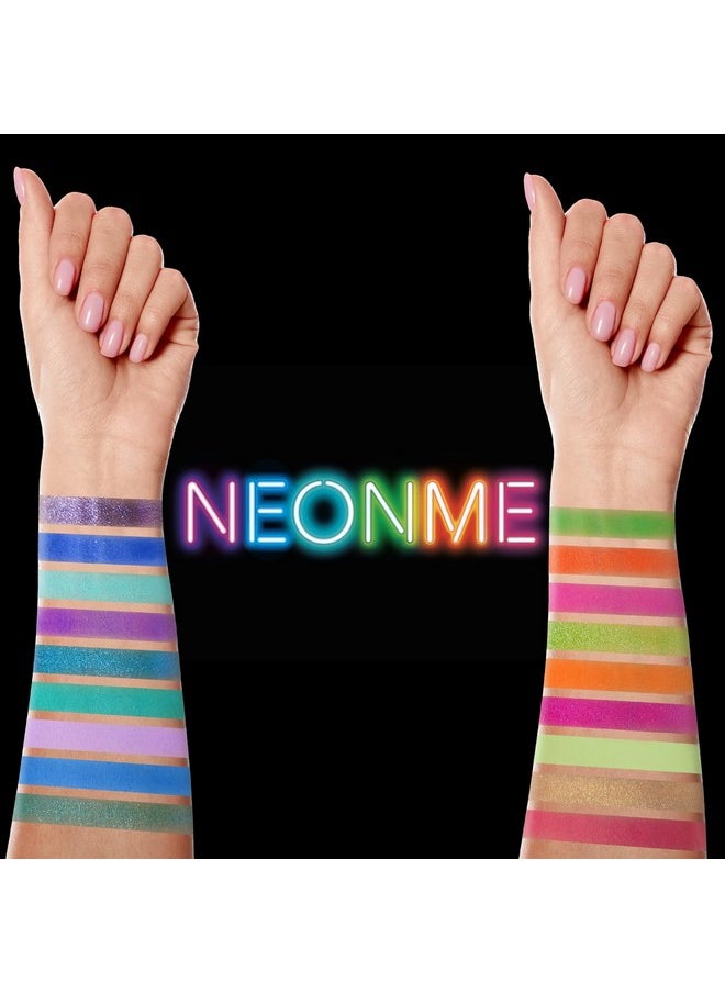 Tintark Neonme Eyeshadow Palette, 18 Fluorescent Color Glowing Eyeshadows, Rainbow Purple Blue Green Yellow Pink Eye Shadow Palettes for fun party Popular Eye Makeup, Glitter Matte Shimmer