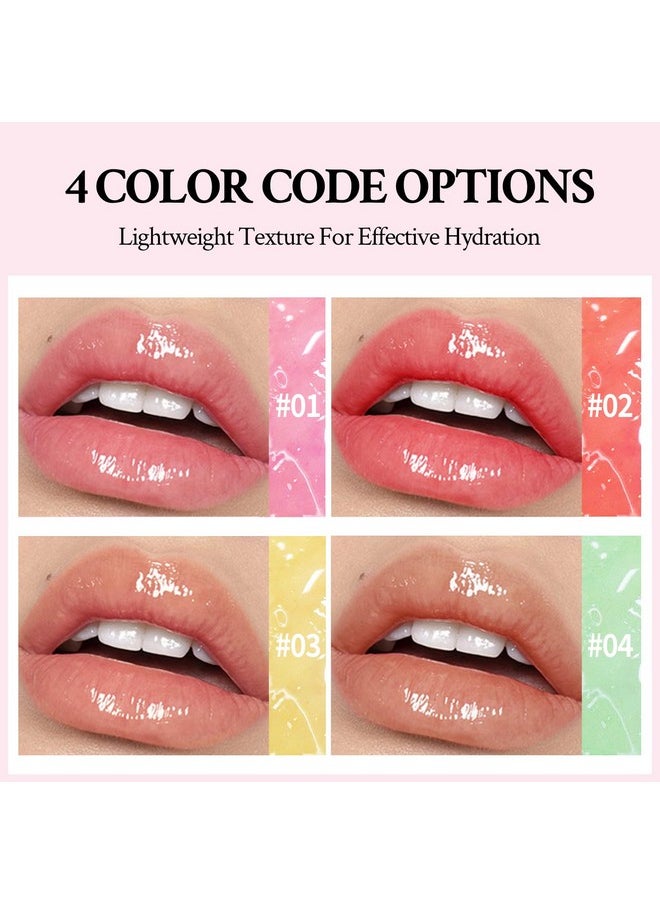 HOSAILY 4 Pcs Crystal Jelly Lip Oil, Fruit Flavoured Hydrating Honey Lip Glow Oil Lip Care, Moisturizing Long Lasting Clear Lip Oil Plumping Lip Gloss Bee Balm for Dry Lips Makeup