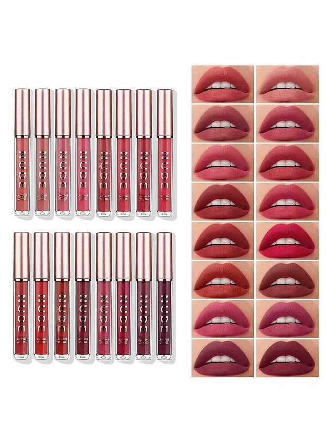 LANGMANNI Matte Liquid Lipstick Makeup Set Velvety Liquid Lipstick Long Lasting Durable Nude Lip Gloss Beauty Cosmetics Set for Girls and Women (16Pcs set)