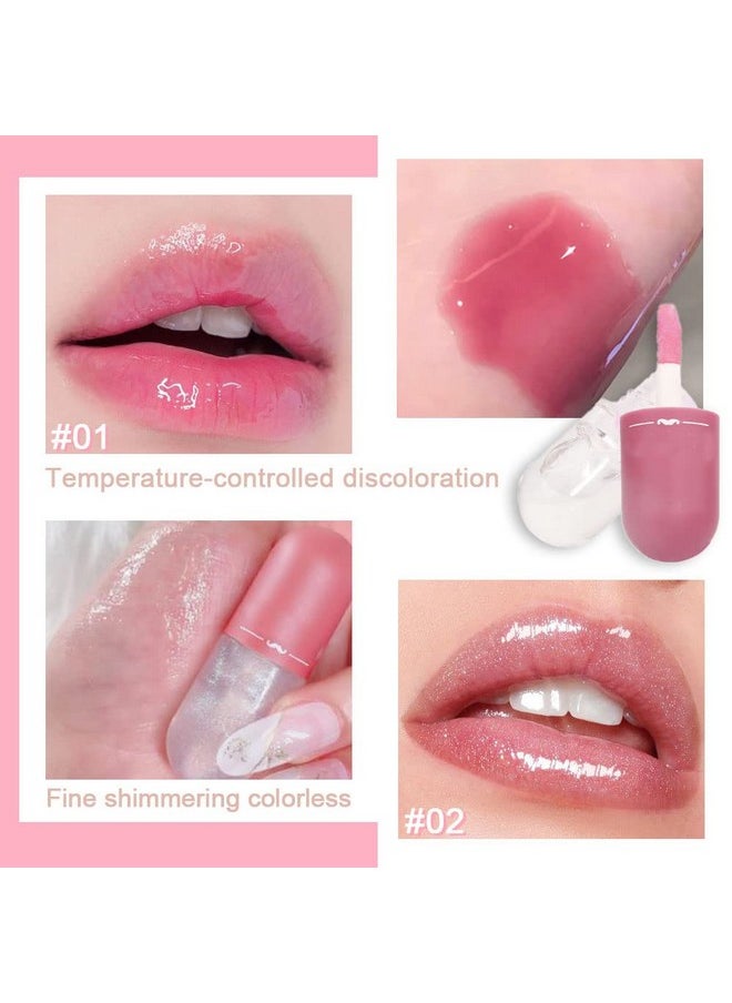 evpct 3Pcs Mini Clear Color Changing PH Tinted Lip Gloss Set for Women Girls 10-12 Pink Mood Lip Oil Gloss Balm Tint Stain Glaze Pack Hydrating Moisturizer Lipstick Magic labiales magicos,0.14fl.oz*3