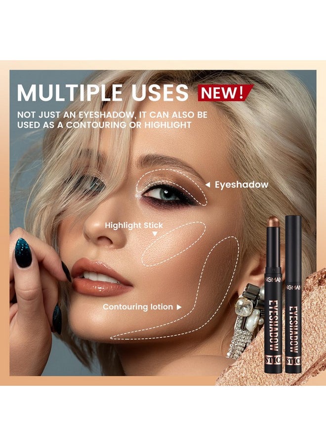 LANGMANNI Eyeshadow Stick,8 PCS Soft Smooth Cream Eyeshadow Stick Gift Set,Matte Earth Color+Bright Metal Color Contour Stick,Waterproof & Long-Lasting Eyeshadow Stick (#B)