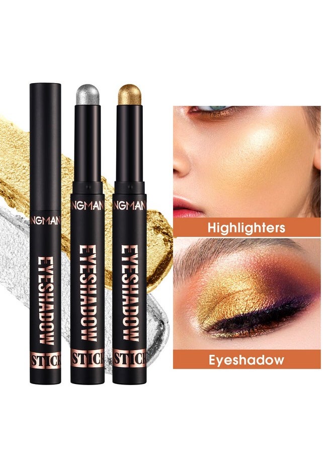 LANGMANNI Eyeshadow Stick,8 PCS Soft Smooth Cream Eyeshadow Stick Gift Set,Matte Earth Color+Bright Metal Color Contour Stick,Waterproof & Long-Lasting Eyeshadow Stick (#B)
