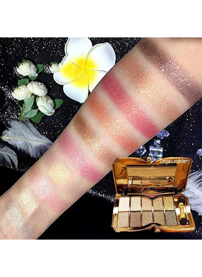 Glitter Eyeshadow Palette Makeup Set,10 Colors Shimmer Eyeshadow Palette Gold Eyeshadow Highly Pigmented Long Lasting Waterproof Sweatproof Professional Nude Eyeshadow Palette Make Up Palettes for Women Warm Natural Neutral Smokey Eye Eyeshadow Palette Valentine's Day