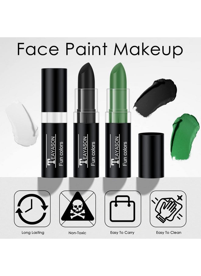 FREEORR 3 Colors White Black Green Face Body Paint Stick, Eye Black Baseball Sticks Face Paint for Baseball/Football/Halloween/Costume Parties Accessories Vampire/Witch/Clown Makeup Face& Body Paint