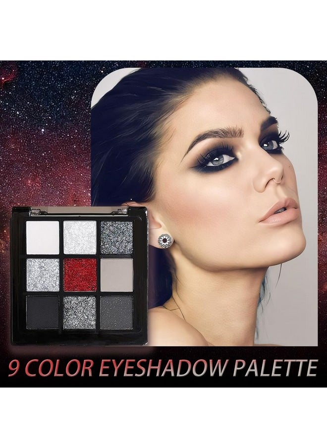 CAKAILA Smokey Black Red Eyeshadow Palette,9 Colors Dark Shimmer Matte Metallic Makeup Pallet,Pigmented Make Up Kit for Halloween Parties Christmas Joker Vampire Clown,Long Lasting Waterproof